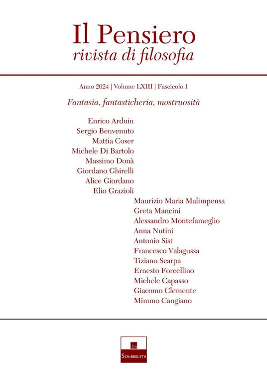 Il pensiero. Rivista di filosofia (2024). Vol. 1: Fantasia, fantasticheria, mostruosità - copertina