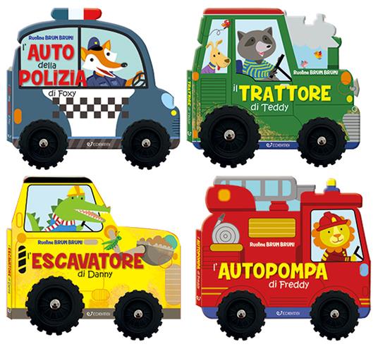 Brum brum: Il trattore di Teddy-L’autopompa di Freddy-L’auto della polizia di Foxy-L’escavatore di Danny. Ediz. a colori - copertina