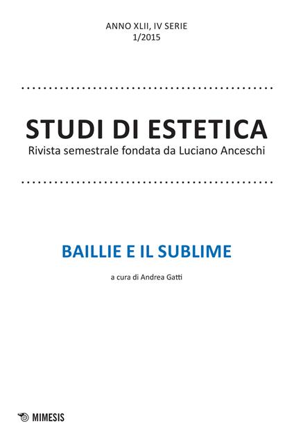 Studi di estetica (2015). Vol. 1: Baillie e il sublime. - copertina