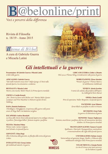 Babelonline print. Vol. 18-19: Gli intellettuali e la guerra - copertina