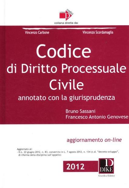 Codice di diritto processuale civile. Annotato con la giurisprudenza - Bruno Sassani,Francesco Antonio Genovese - copertina