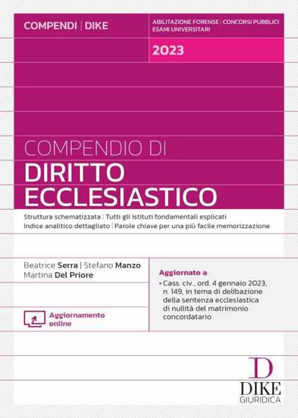 Compendio di diritto ecclesiastico - Beatrice Serra,Stefano Manzo,Martina Del Priore - copertina