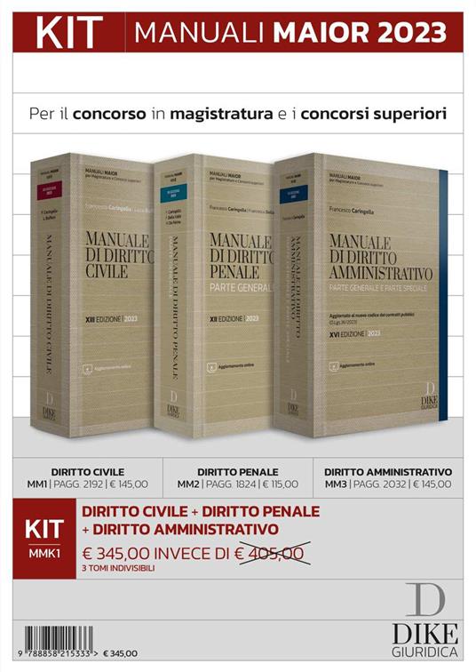 Kit manuali maior 2023: Diritto civile + diritto penale + diritto amministrativo. Con aggiornamento online - Francesco Caringella,Luca Buffoni - copertina