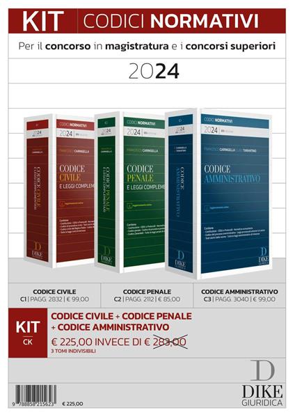 Kit codici normativi per il concorso in magistratura e concorsi superiori 2024: Codice civile-Codice penale-Codice amministrativo. Con aggiornamento online - Francesco Caringella,Luigi Tarantino - copertina