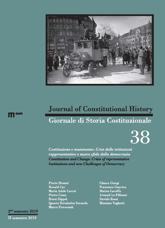 Giornale di storia Costituzionale (2019). Ediz. bilingue. Vol. 38: Costituzione e mutamento-Constitution and change. - copertina