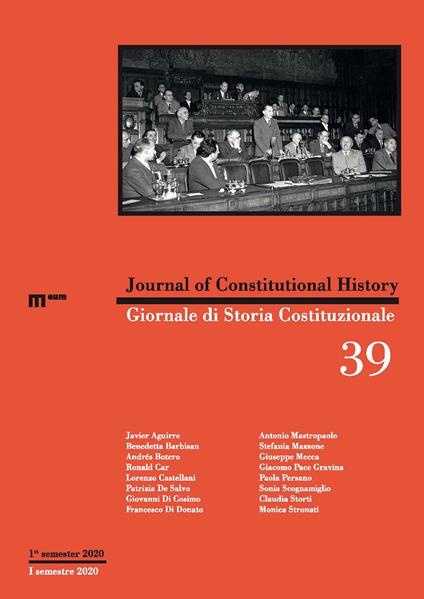 Giornale di storia Costituzionale-Journal of Constitutional history (2020). Ediz. bilingue. Vol. 39 - copertina