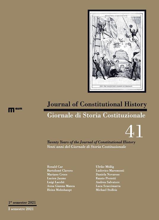 Giornale di storia Costituzionale-Journal of Constitutional history (2021). Ediz. bilingue. Vol. 41 - copertina