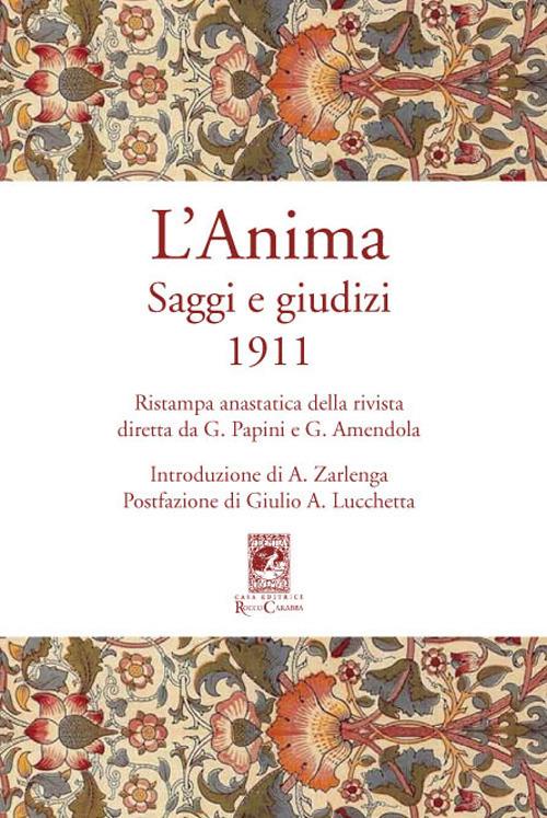 L'anima. Saggi e giudizi 1911 - copertina