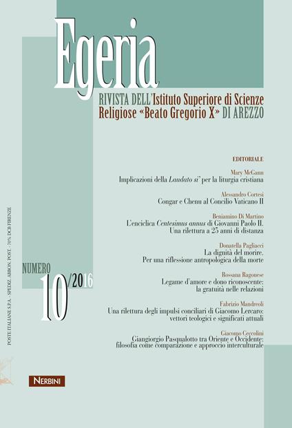 Egeria. Rivista dell'Istituto Superiore di scienze religiose «Beato Gregorio X» di Arezzo vol. 8-9. Violenza e amore tradito. Prospettive pastorali (2016). Vol. 10 - copertina