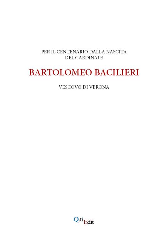 Per il centenario della nascita di Bartolomeo Bacilieri Vescovo di Verona - copertina