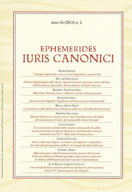 Ephemerides Iuris canonici (2016). Vol. 2 - copertina