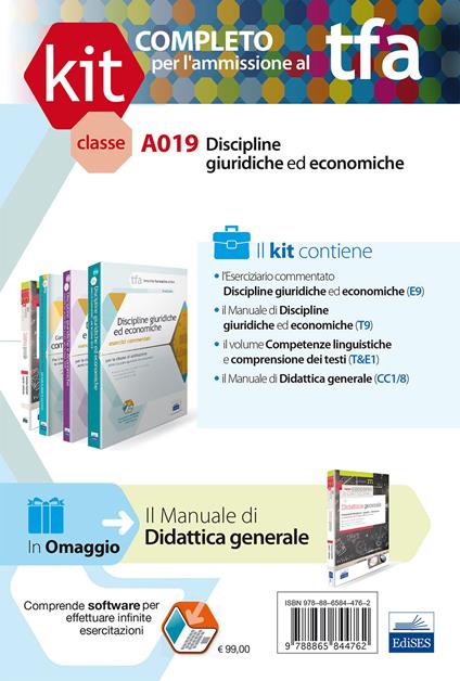 TFA. Classe A019 per prove scritte e orali. Manuali di teoria ed esercizi di discipline giuridiche ed economiche. Kit completo. Con software di simulazione - copertina