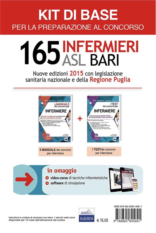 Concorso 165 infermieri ASL Bari: Manuale e test per la preparazione al concorso-Kit base. Con software di simulazione - copertina