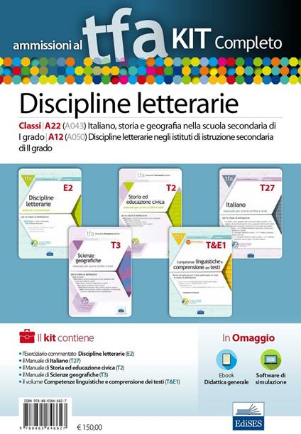 TFA. Discipline letterarie classi A22 (A043) e A12 (A050) per prove scritte e orali. Kit completo. Con software di simulazione - copertina