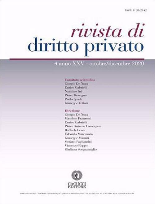 Rivista di diritto privato (2020). Nuova ediz.. Vol. 4: Ottobre-dicembre. - copertina