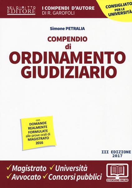 Compendio di ordinamento giudiziario. Con Contenuto digitale per download e accesso on line - Simone Petralia - copertina