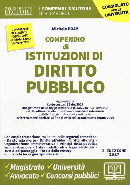 Compendio di istituzioni di diritto pubblico - Michele Bray - copertina