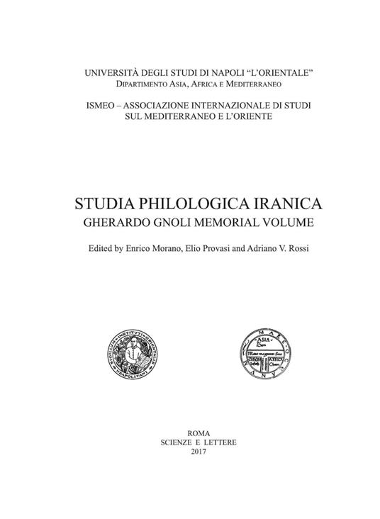 Studia Philologica Iranica. Gherardo Gnoli memorial volume - copertina