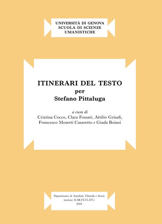 Itinerari del testo. Per Stefano Pittaluga - copertina