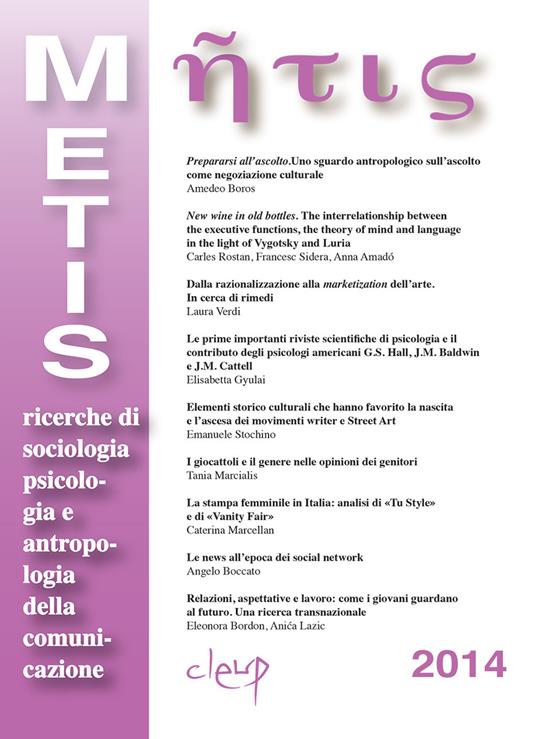 Metis. Ricerche di sociologia, psicologia e antropologia della comunicazione (2014). Vol. 21 - copertina