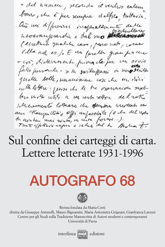 Autografo (2022). Vol. 68: Sul confine dei carteggi di carta. Lettere letterate 1931-1996 - copertina