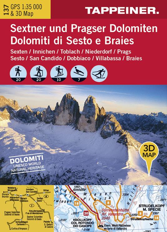 Winter Wonderland Dolomiti di Sesto e Braies. Sesto, San Candido, Dobbiaco, Villabassa... Carta topografica 1:25.000. Con panoramiche 3D. Ediz italiana e tedesca. Ediz. bilingue - copertina