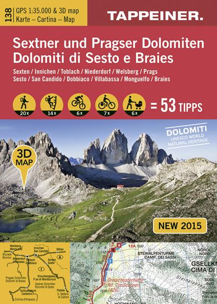 Dolomiti di Sesto e Braies. Cartina escursionistica 3D. 1:35.000 Ediz. italiana e tedesca - copertina