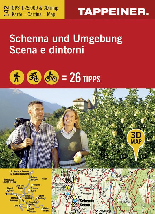 Kombinierte Wanderkarte Schenna und Umgebung. Topografische Wanderkarte 1:25000. Mit 3D-Panoramabild und Outdoorripps. Ediz. italiana e tedesca - copertina