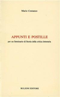 Appunti e postille. Per un seminario di storia della critica letteraria - Mario Costanzo - copertina