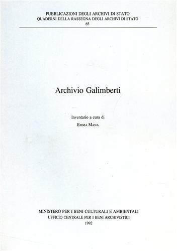 Archivio Galimberti. Inventario - copertina