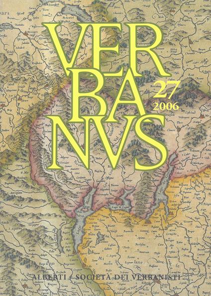 Verbanus. Rassegna per la cultura, l'arte, la storia del lago. Vol. 27 - copertina