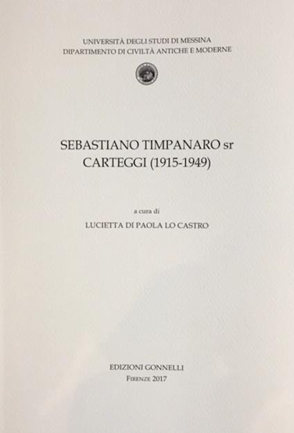 Sebastiano Timpanaro sr. Carteggi (1915-1949) - copertina