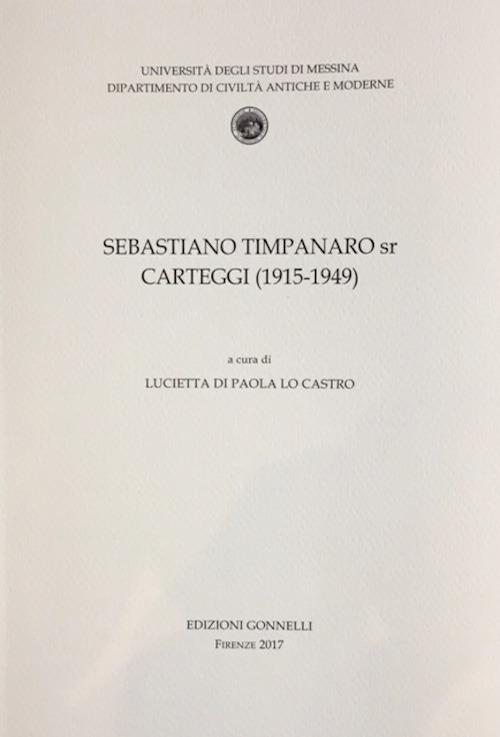 Sebastiano Timpanaro sr. Carteggi (1915-1949) - copertina