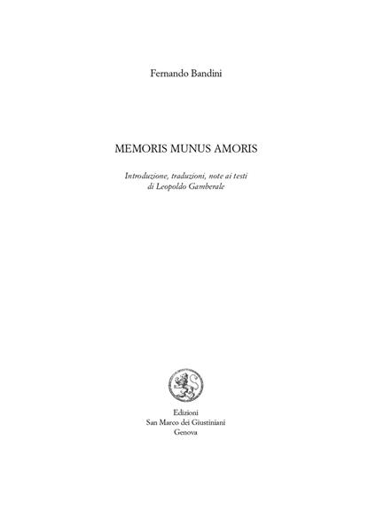 Memoris munus amoris - Fernando Bandini - copertina