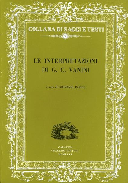 Le interpretazioni di Giulio Cesare Vanini - copertina