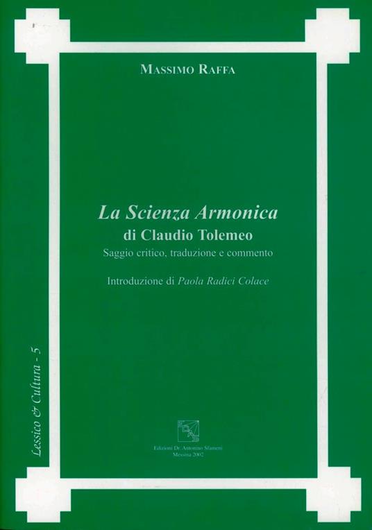 La scienza armonica di Claudio Tolomeo - Massimo Raffa - copertina