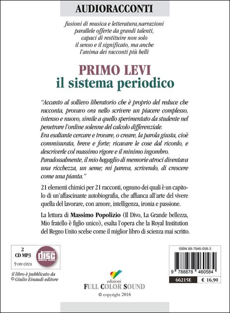 sistema periodico letto da Massimo Popolizio. Audiolibro. CD Audio