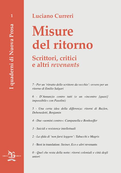 Misure del ritorno. Scrittori, critici e altri «revenants» - Luciano Curreri - copertina