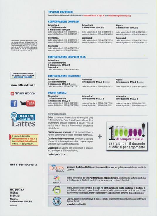  Matematica teoria esercizi. Algebra. Con il mio quaderno INVALSI. Per la Scuola media. Con espansione online - 2