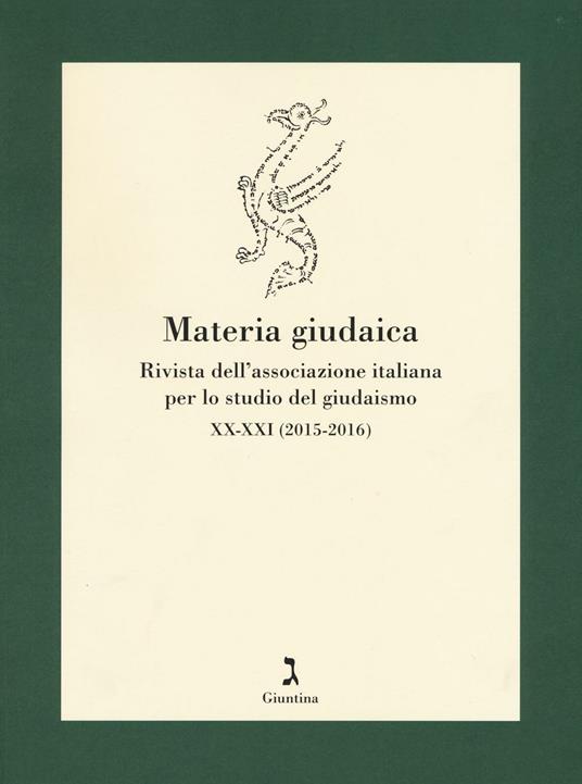 Materia giudaica. Rivista dell'Associazione italiana per lo studio del giudaismo (2015-2016) vol. 1-2 - copertina