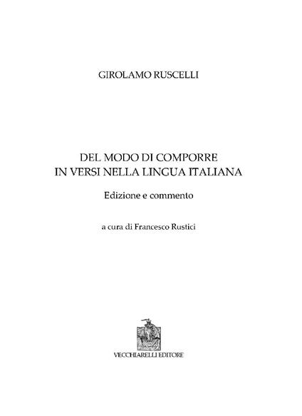 Del modo di comporre versi nella lingua italiana - Girolamo Ruscelli - copertina