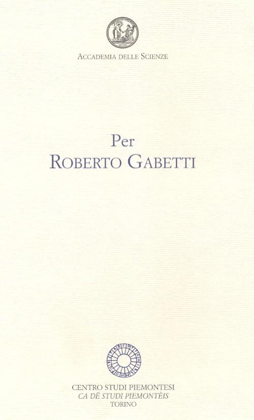 Per Roberto Gabetti - copertina