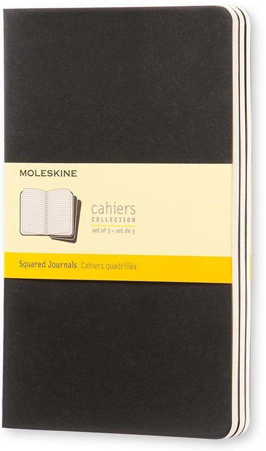 Quaderno Cahier Journal Moleskine large a quadretti nero. Black. Set da 3