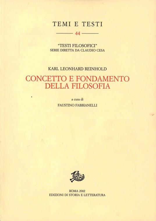 Concetto e fondamento della filosofia - Karl Leonard Reinhold - copertina