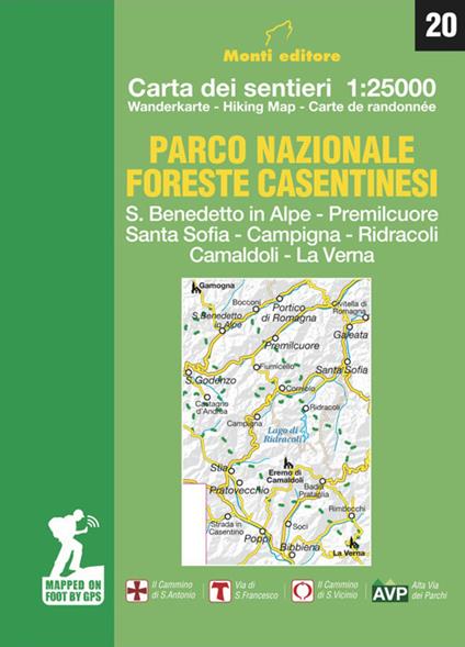 Parco nazionale delle foreste casentinesi. Carta dei sentieri 1:25.000. Ediz. italiana, inglese, francese e tedesca - Raffaele Monti - copertina