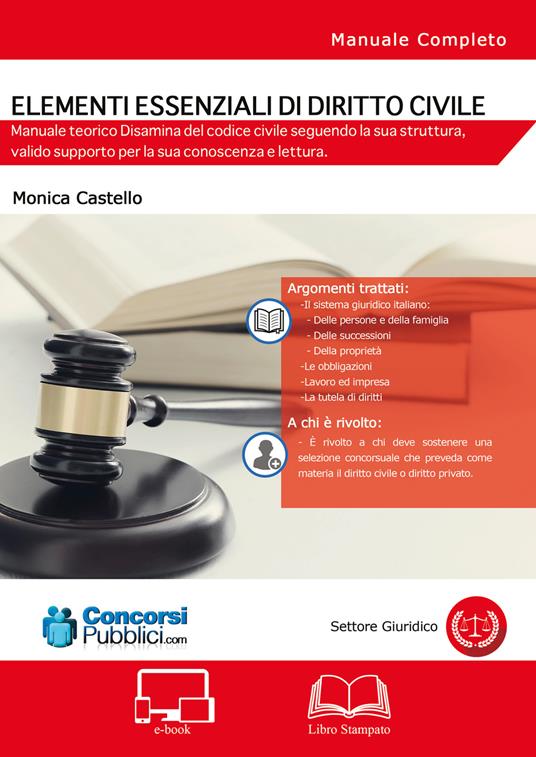 Elementi essenziali di Diritto Civile - Monica Castello - copertina
