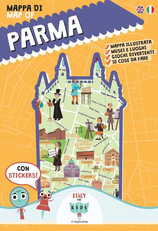 Mappa di Parma illustrata. Con adesivi. Ediz. bilingue - copertina