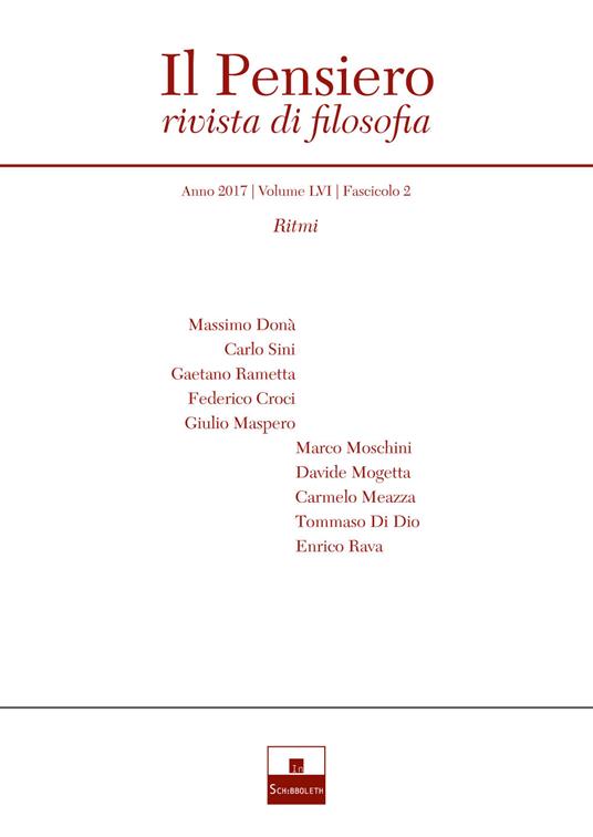 Il pensiero. Rivista di filosofia (2017). Nuova ediz.. Vol. 56\2: Ritmi. - copertina