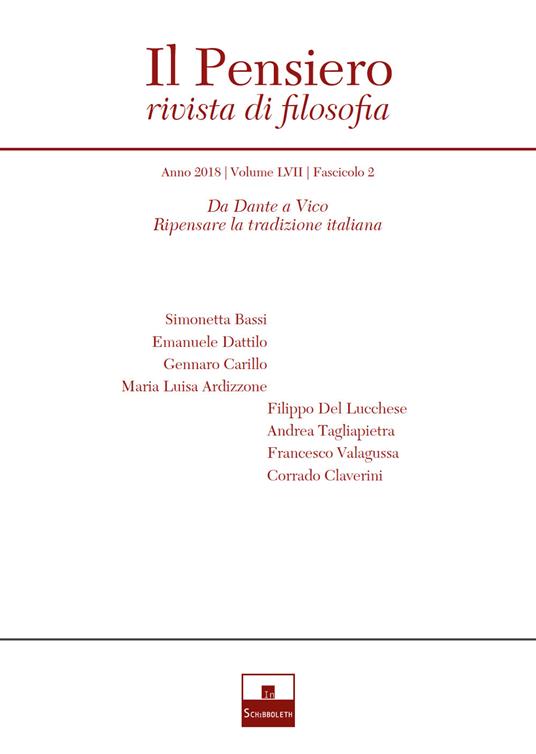 Il pensiero. Rivista di filosofia (2018). Vol. 57\2: Da Dante a Vico. Ripensare la tradizione italiana. - copertina