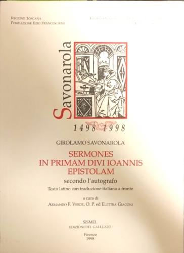 Sermones in primam divi Ioannis epistolam, secondo l'autografo - Girolamo Savonarola - copertina